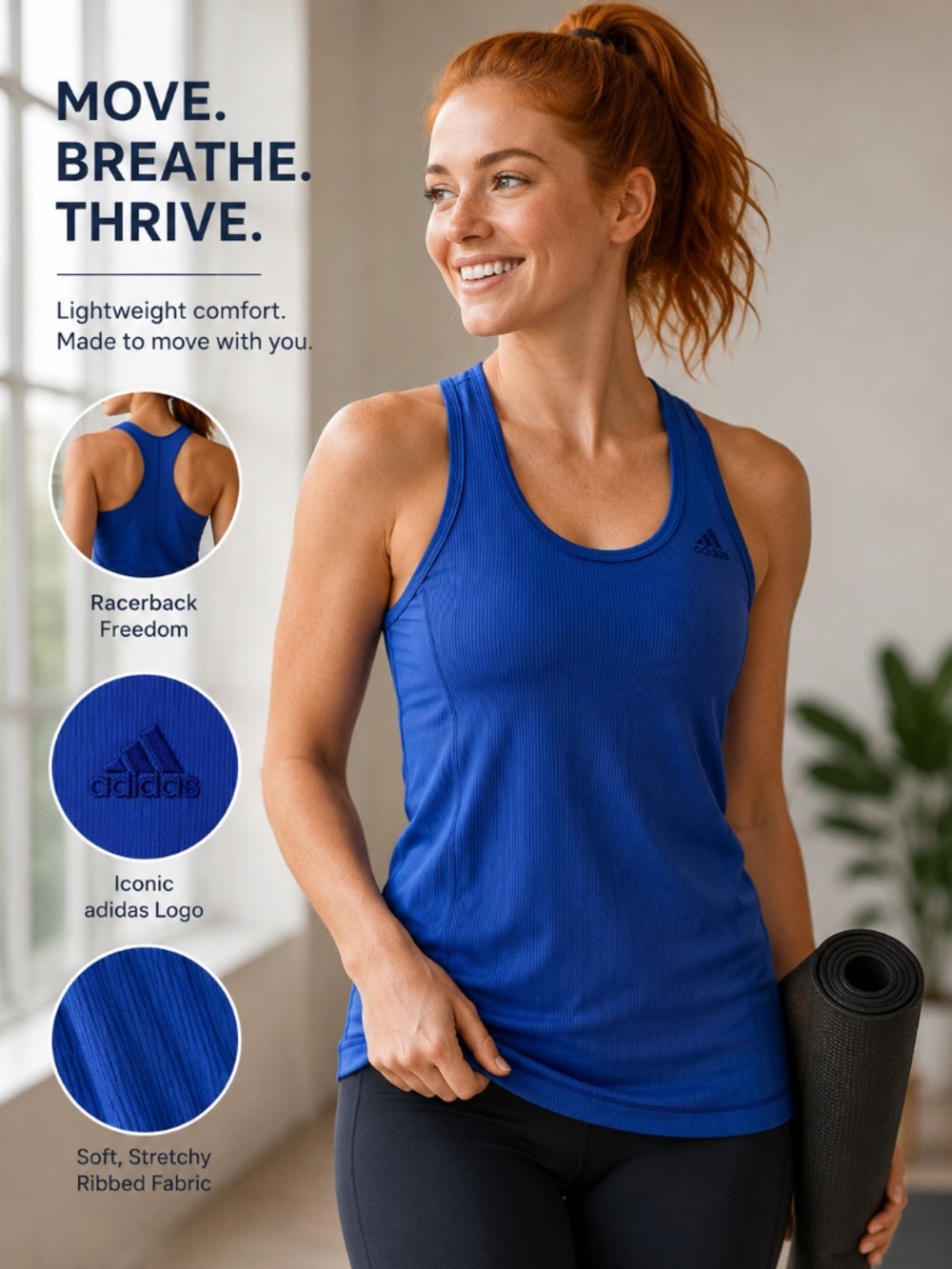 Adidas Ribbed Racerback Performance Tank | Royal Blue | Size M